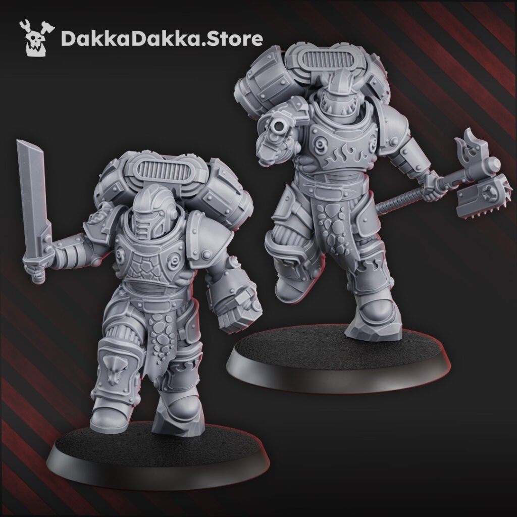 Flame Knights Warriors Storm Squad With Jetpacks Assembled, proxy miniature, 28mm heroic scale unpainted resin, view 3