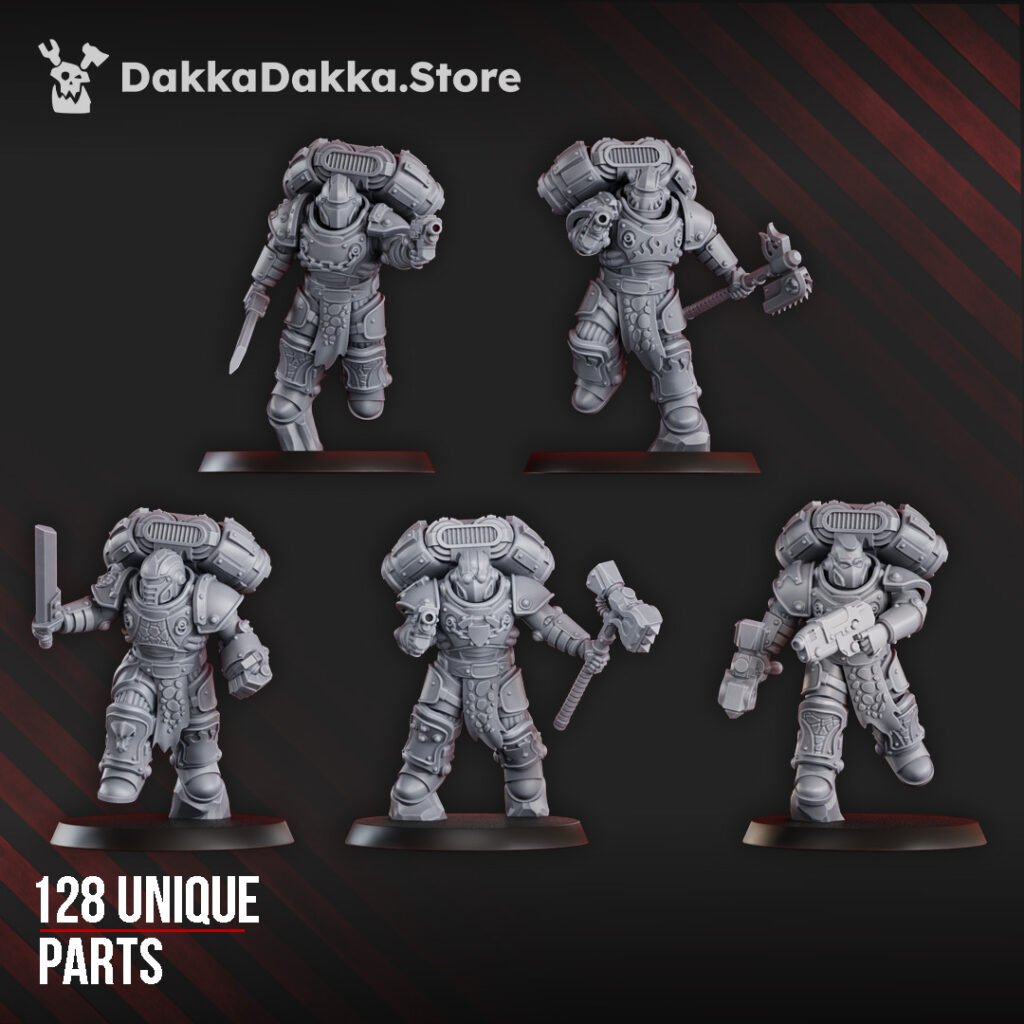 Flame Knights Warriors Storm Squad With Jetpacks Disassembled, proxy miniature, 28mm heroic scale unpainted resin