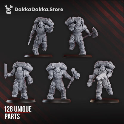 Flame Knights Warriors Storm Squad With Jetpacks Disassembled, proxy miniature, 28mm heroic scale unpainted resin