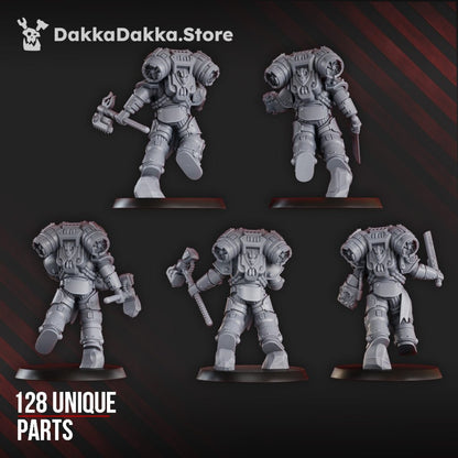 Flame Knights Warriors Storm Squad With Jetpacks Disassembled, proxy miniature, 28mm heroic scale unpainted resin, view 2