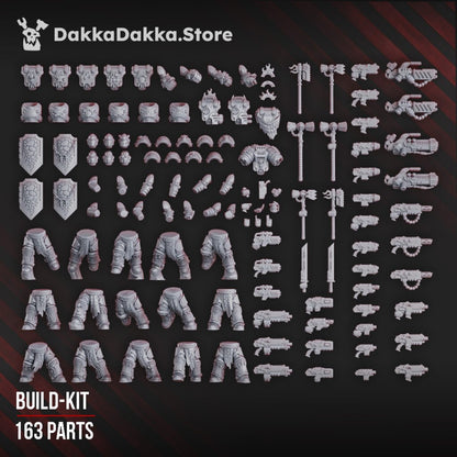 Flame Knights Warriors Storm Squad With Jetpacks Disassembled, proxy miniature, 28mm heroic scale unpainted resin, view 3