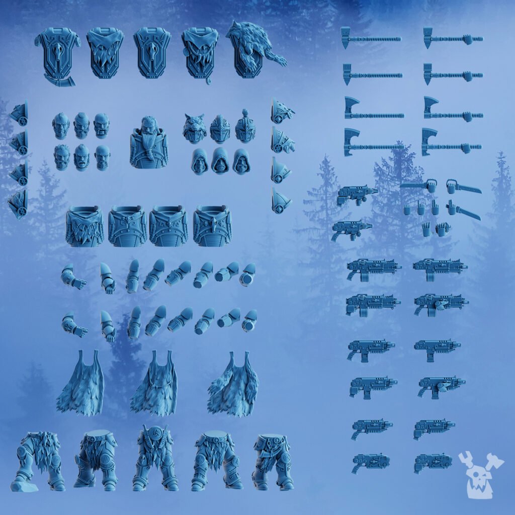 Wolf Knights Assembly Kit, proxy miniature, build kit, 28mm heroic scale unpainted resin, view 3