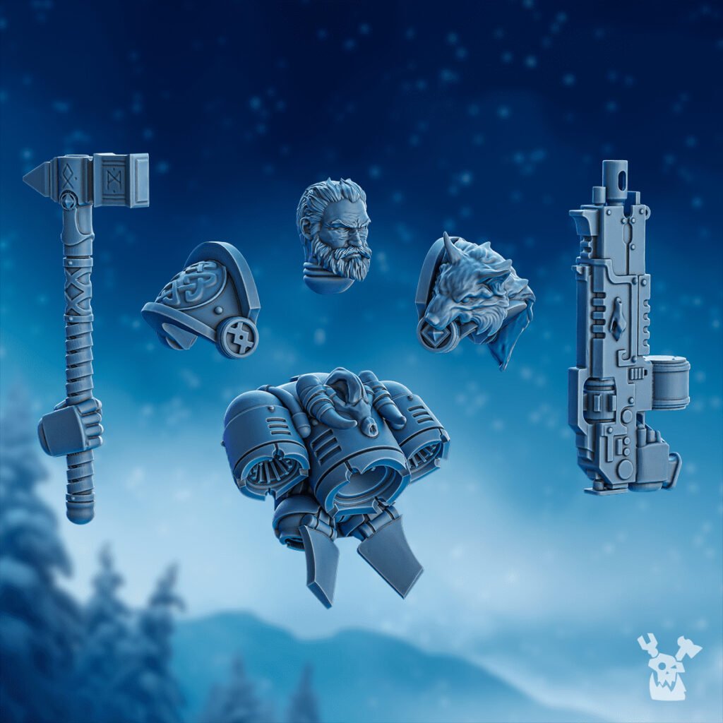 Wolf Knights Hard Bits Set, resin conversion bits, 28mm heroic scale unpainted resin, view 2