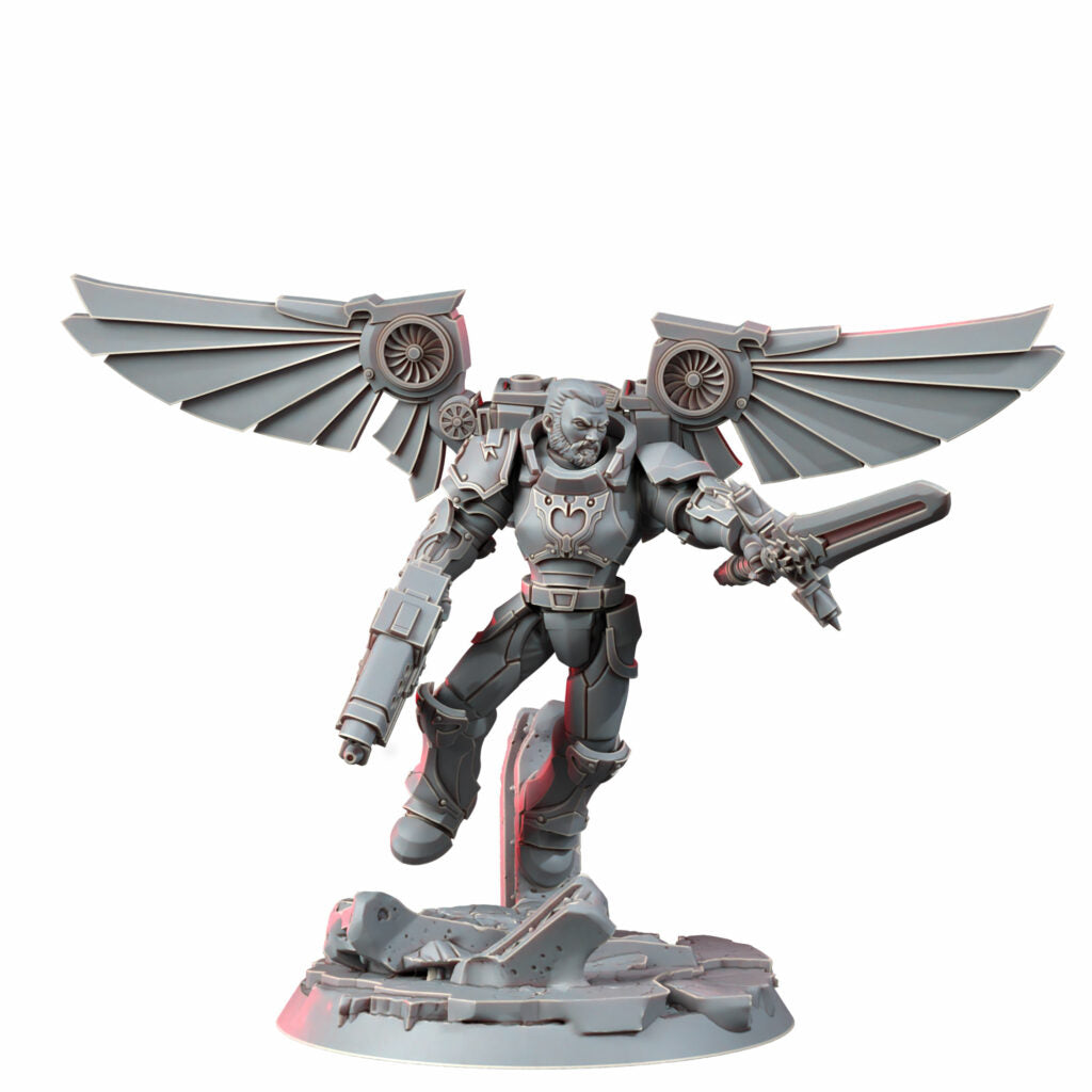 Crimson Knights Assault Captain, proxy miniature, character, 28mm heroic scale unpainted resin, view 3