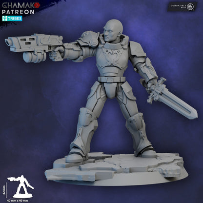 Crimson Knights Captain, proxy miniature, character, 28mm heroic scale unpainted resin, view 2