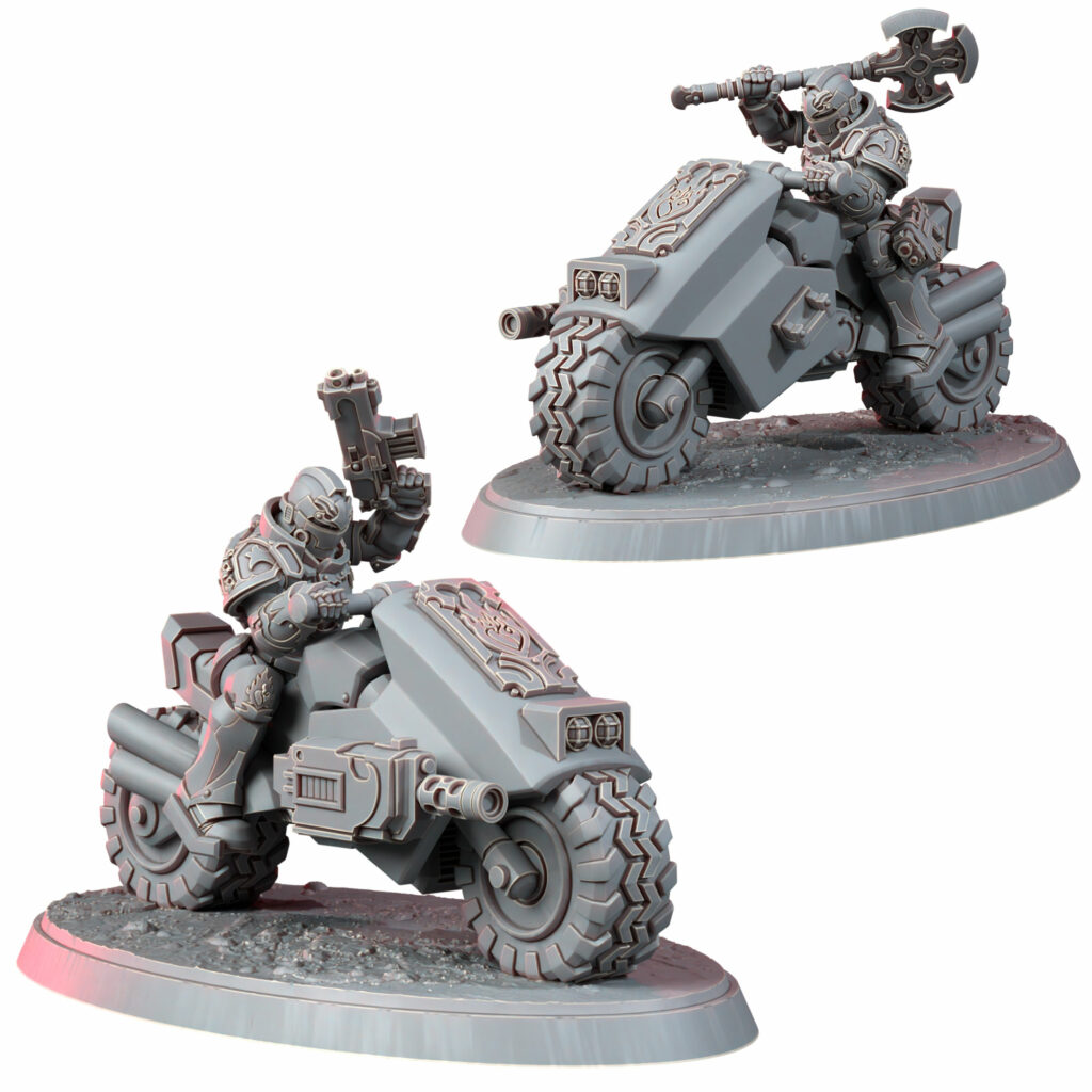 Crimson Knights Captain On Bike, proxy miniature, character, 28mm heroic scale unpainted resin