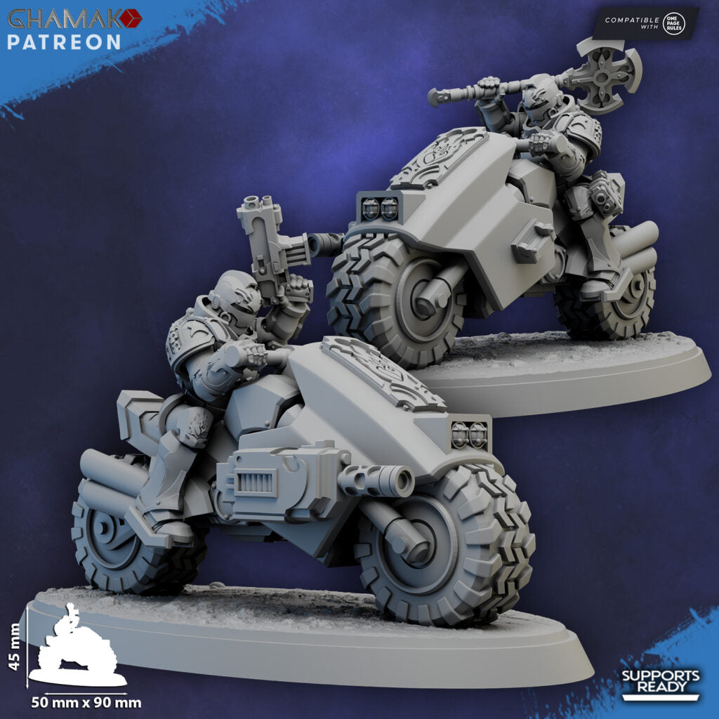 Crimson Knights Captain On Bike, proxy miniature, character, 28mm heroic scale unpainted resin, view 2