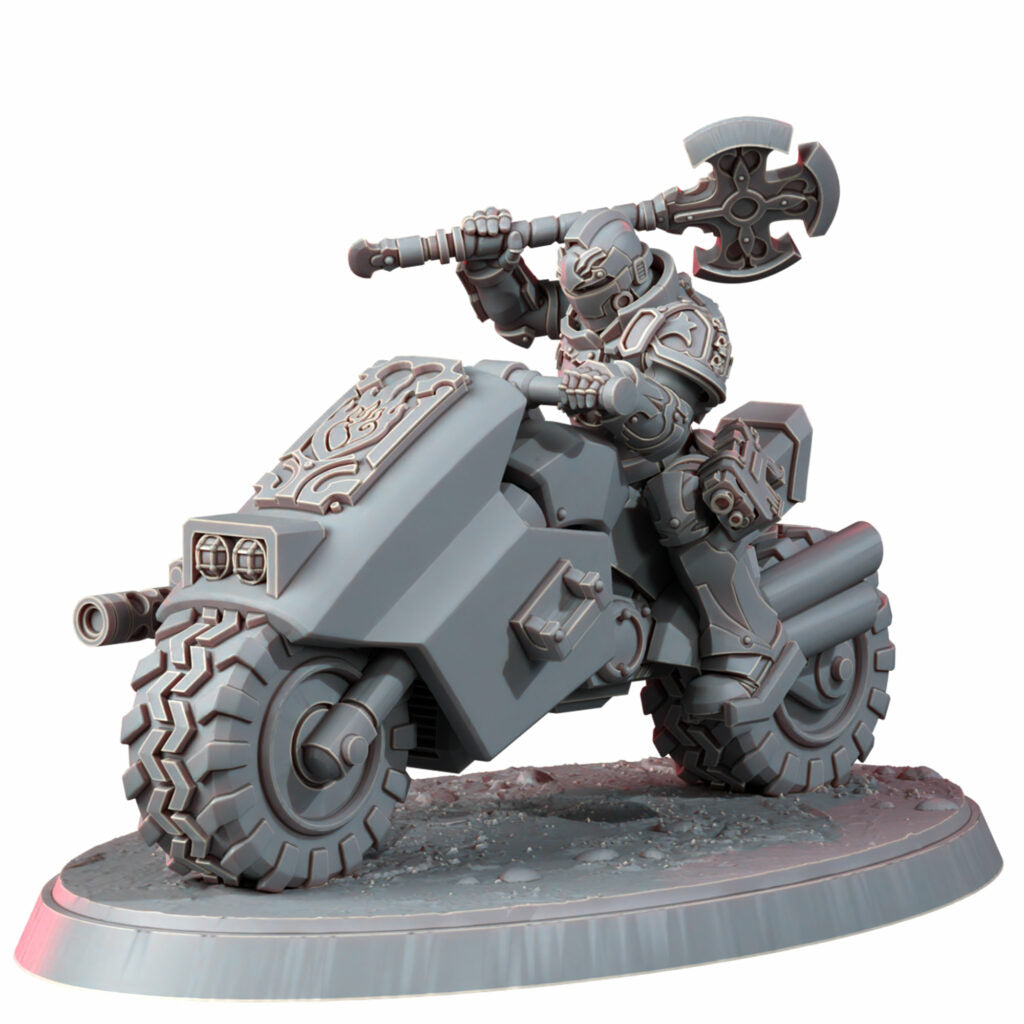 Crimson Knights Captain On Bike, proxy miniature, character, 28mm heroic scale unpainted resin, view 3