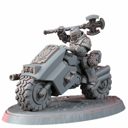 Crimson Knights Captain On Bike, proxy miniature, character, 28mm heroic scale unpainted resin, view 3