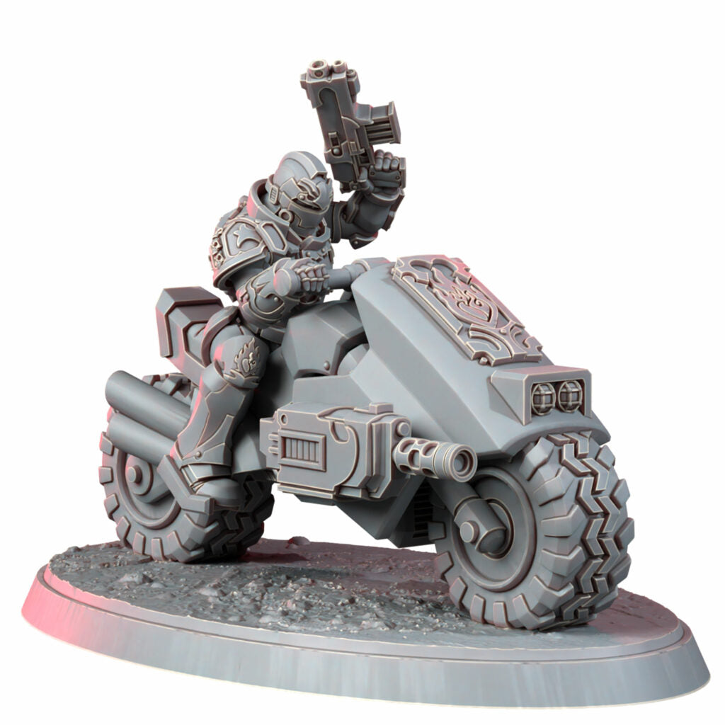 Crimson Knights Captain On Bike, proxy miniature, character, 28mm heroic scale unpainted resin, view 4