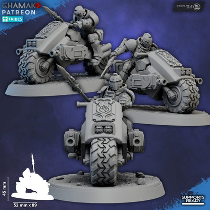 Crimson Knights On Bikes With Spears, proxy miniature, 28mm heroic scale unpainted resin, view 2