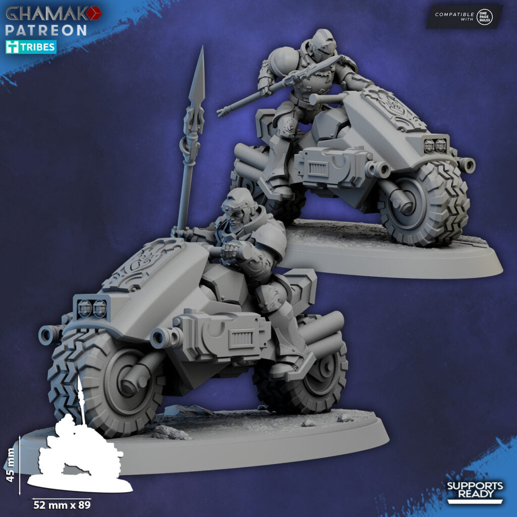 Crimson Knights On Bikes With Spears, proxy miniature, 28mm heroic scale unpainted resin, view 3