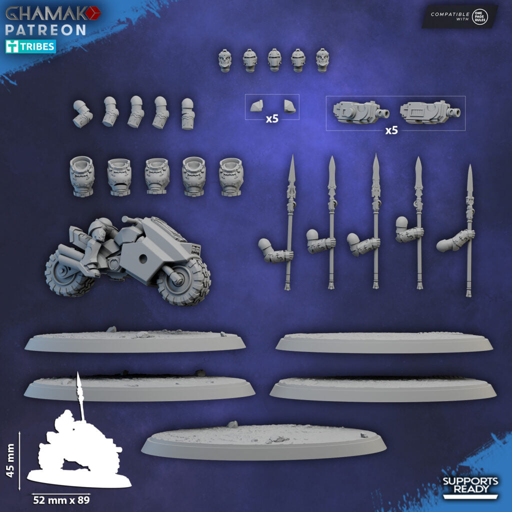 Crimson Knights On Bikes With Spears, proxy miniature, 28mm heroic scale unpainted resin, view 4