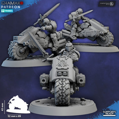 Crimson Knights On Bikes With Swords, proxy miniature, weapons, 28mm heroic scale unpainted resin, view 2