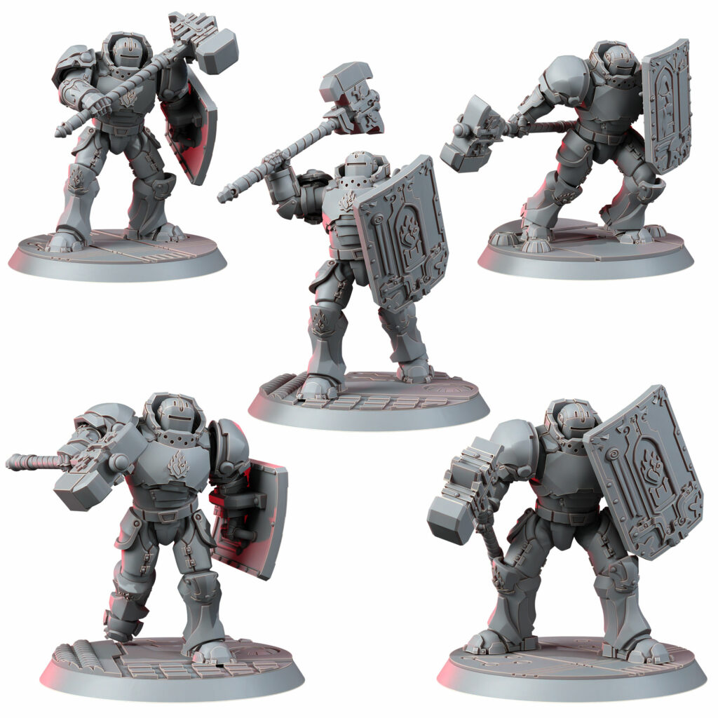 Crimson Knights Shocktroops Heavy Militum, proxy miniature, 28mm heroic scale unpainted resin