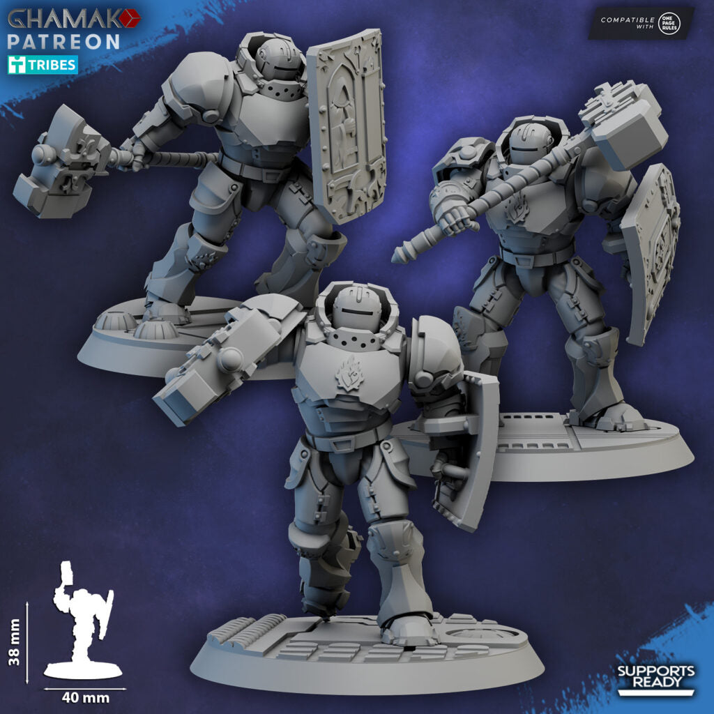 Crimson Knights Shocktroops Heavy Militum, proxy miniature, 28mm heroic scale unpainted resin, view 3