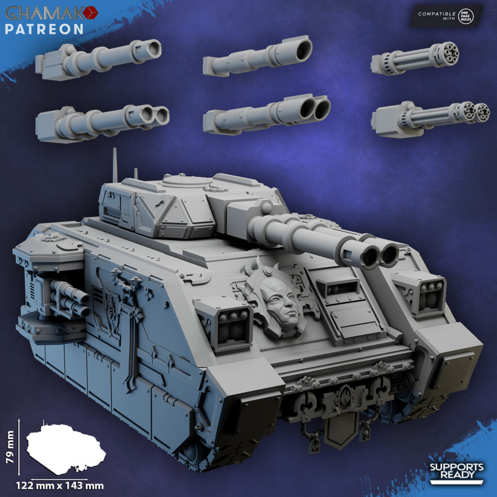 Crimson Knights Tactical Tank, proxy miniature, 28mm heroic scale unpainted resin, view 2