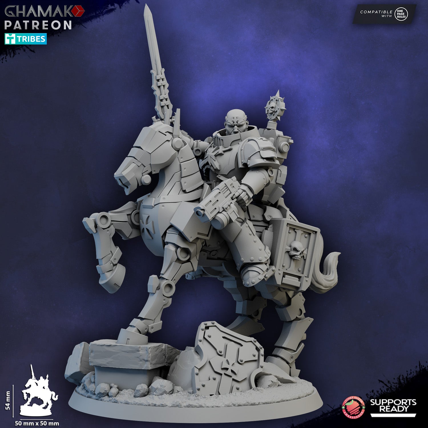 Crusader Knights Captain On Mechanized Warhorse, proxy miniature, character, 28mm heroic scale unpainted resin, view 5