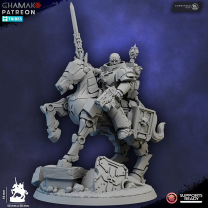 Crusader Knights Captain On Mechanized Warhorse, proxy miniature, character, 28mm heroic scale unpainted resin, view 5