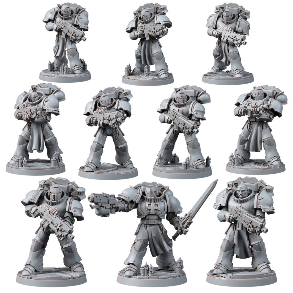 Crusader Knights Temple Militum (10 Units), proxy miniature, squad, 28mm heroic scale unpainted resin