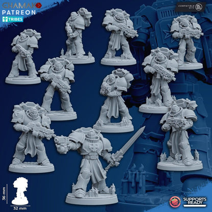 Crusader Knights Temple Militum (10 Units), proxy miniature, squad, 28mm heroic scale unpainted resin, view 2
