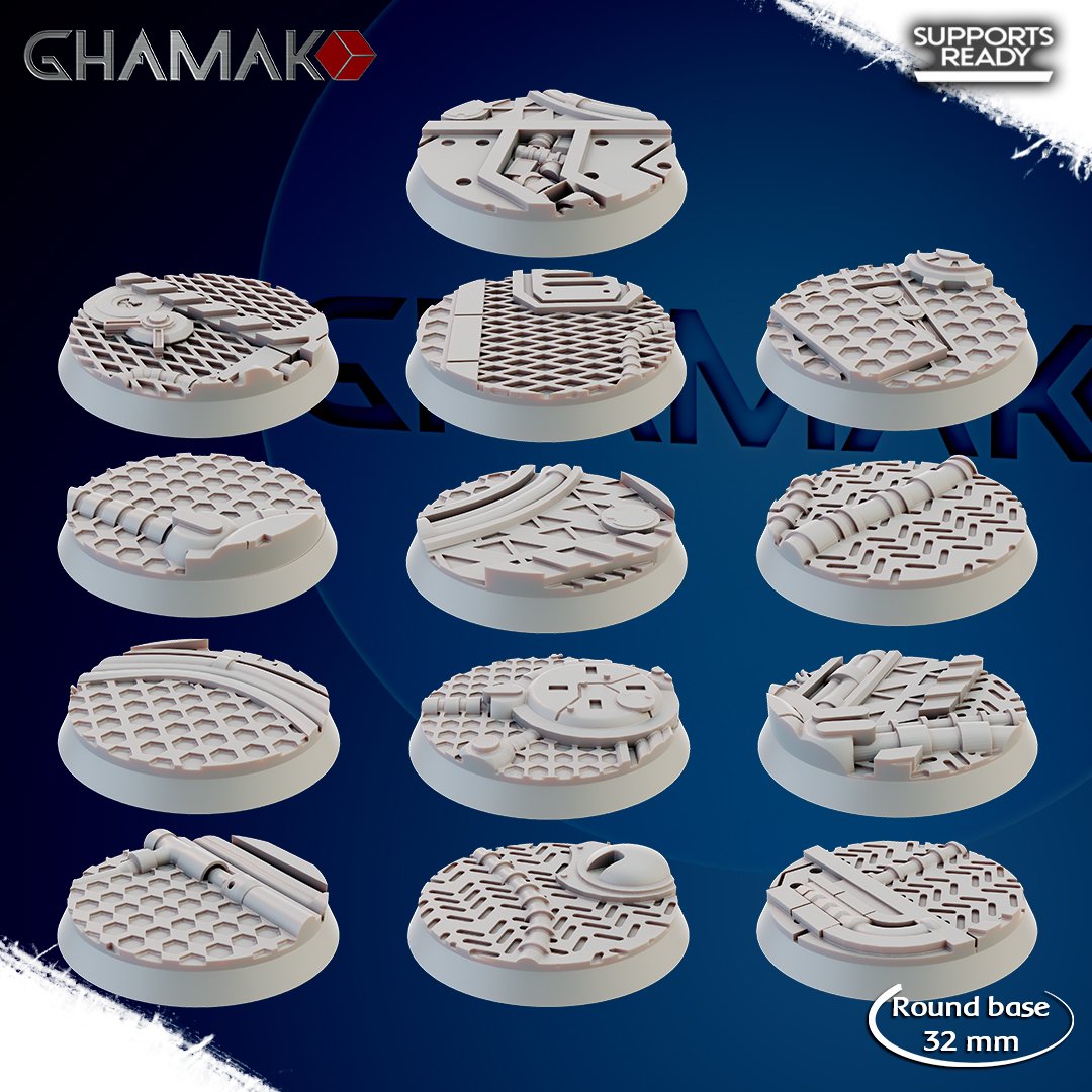 Space Knights 32 Mm Bases (13 Units), resin miniature bases, squad, 28mm heroic scale unpainted resin, view 2