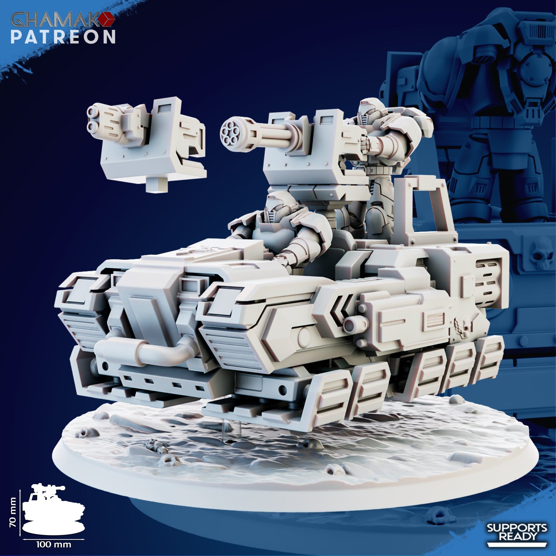 Space Knights Armored Exploret Atv, proxy miniature, 28mm heroic scale unpainted resin, view 3