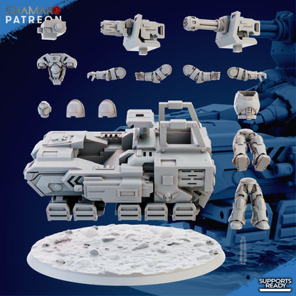 Space Knights Armored Exploret Atv, proxy miniature, 28mm heroic scale unpainted resin, view 4