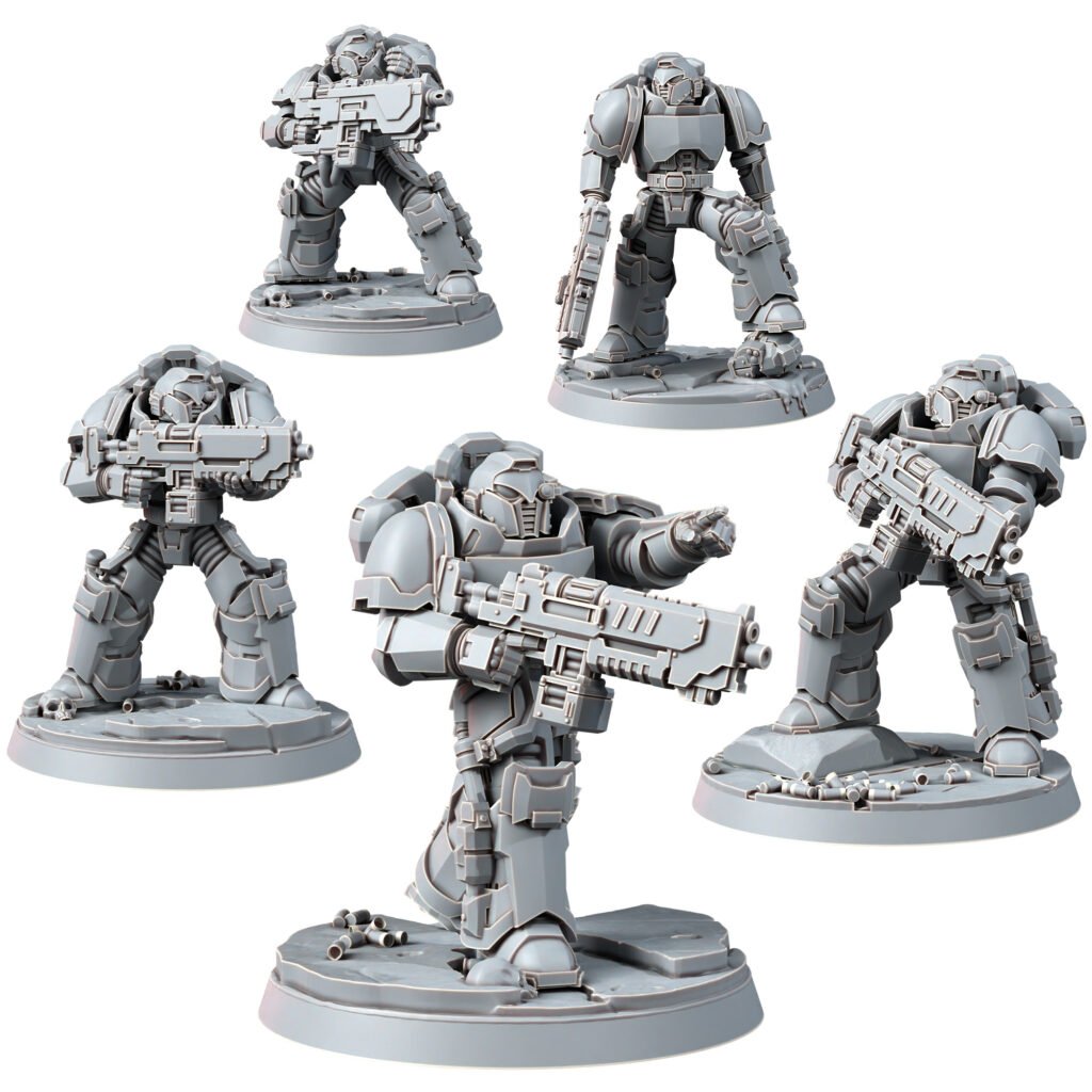 Space Knights Imperators Heavy Militum Bolter (5 Units), proxy miniature, squad, 28mm heroic scale unpainted resin