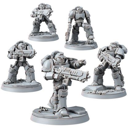 Space Knights Imperators Heavy Militum Bolter (5 Units), proxy miniature, squad, 28mm heroic scale unpainted resin