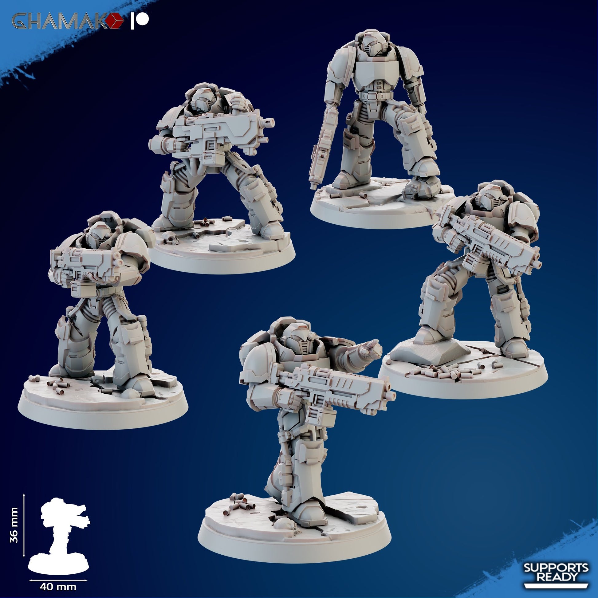 Space Knights Imperators Heavy Militum Bolter (5 Units), proxy miniature, squad, 28mm heroic scale unpainted resin, view 2