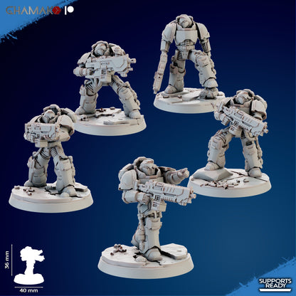 Space Knights Imperators Heavy Militum Bolter (5 Units), proxy miniature, squad, 28mm heroic scale unpainted resin, view 2