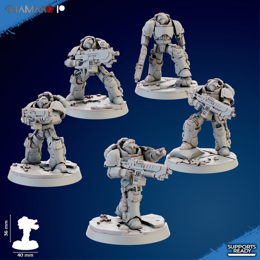 Space Knights Imperators Heavy Militum Bolter (5 Units), proxy miniature, squad, 28mm heroic scale unpainted resin, view 2