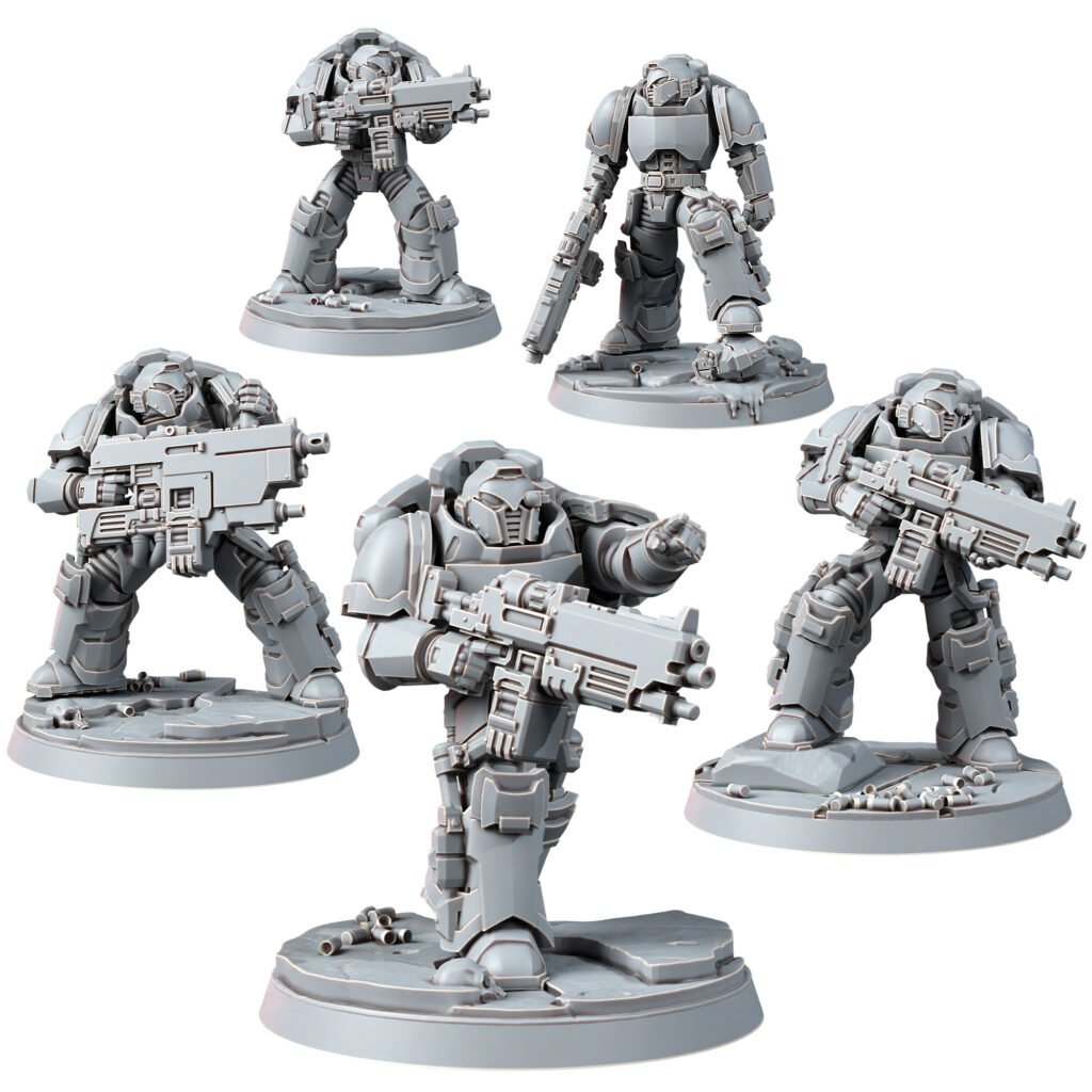 Space Knights Imperators Heavy Militum Executor (5 Units), proxy miniature, squad, 28mm heroic scale unpainted resin
