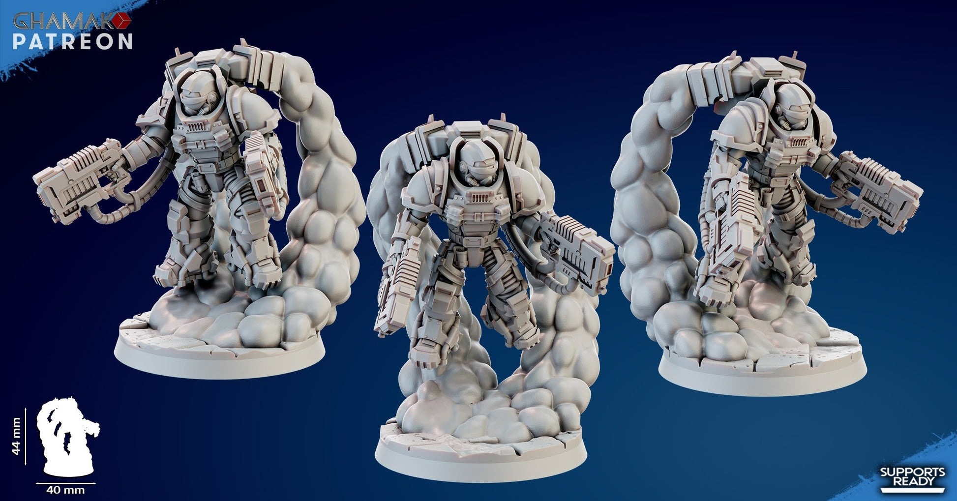 Space Knights Thunder Strikers With Plasma (3 Units), proxy miniature, squad, 28mm heroic scale unpainted resin, view 5