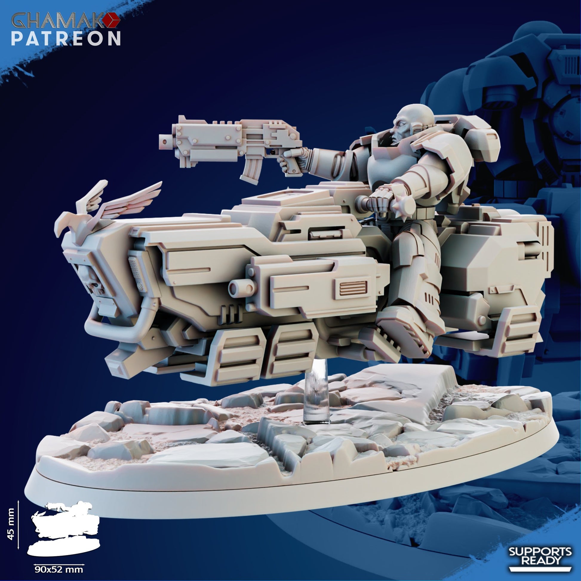 Space Knights War Bike Squadron On A-Gravs (3 Units), proxy miniature, 28mm heroic scale unpainted resin, view 7