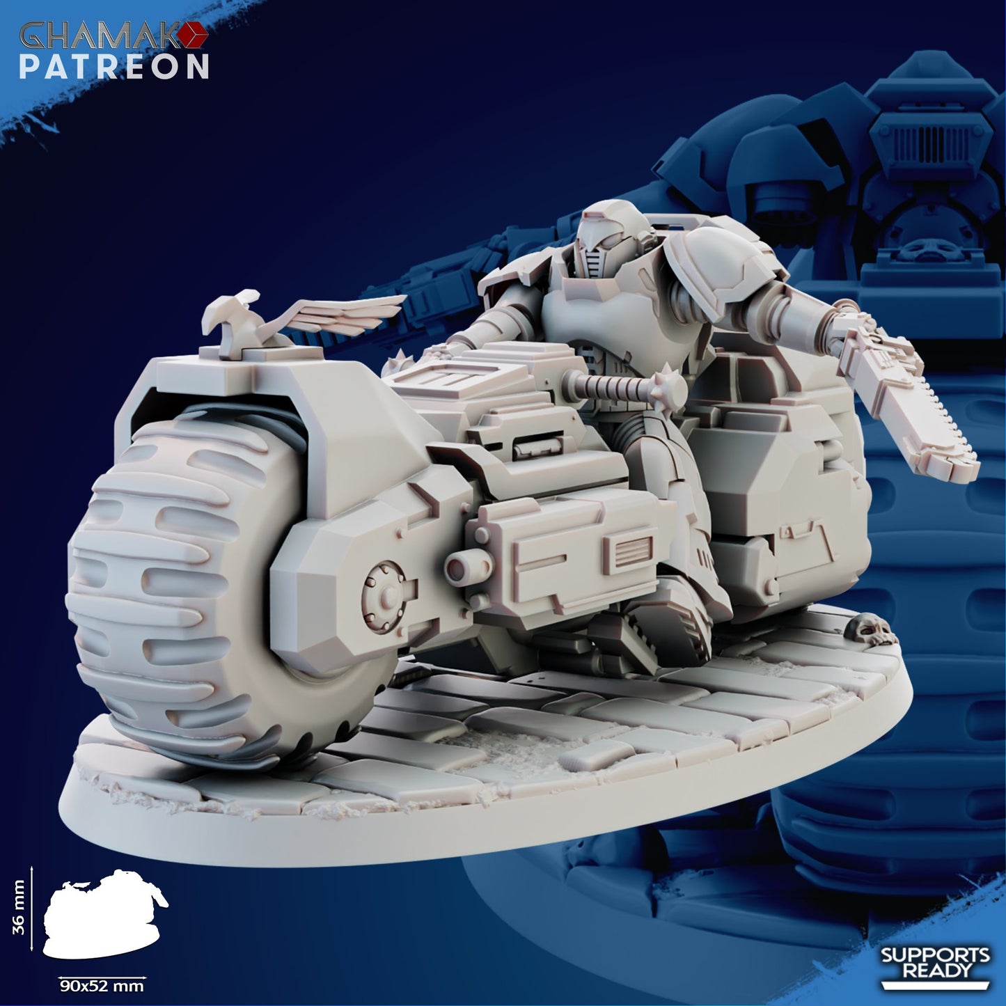Space Knights War Bike Squadron On Wheels (3 Units), proxy miniature, 28mm heroic scale unpainted resin, view 5