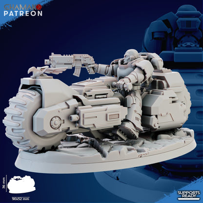 Space Knights War Bike Squadron On Wheels (3 Units), proxy miniature, 28mm heroic scale unpainted resin, view 6