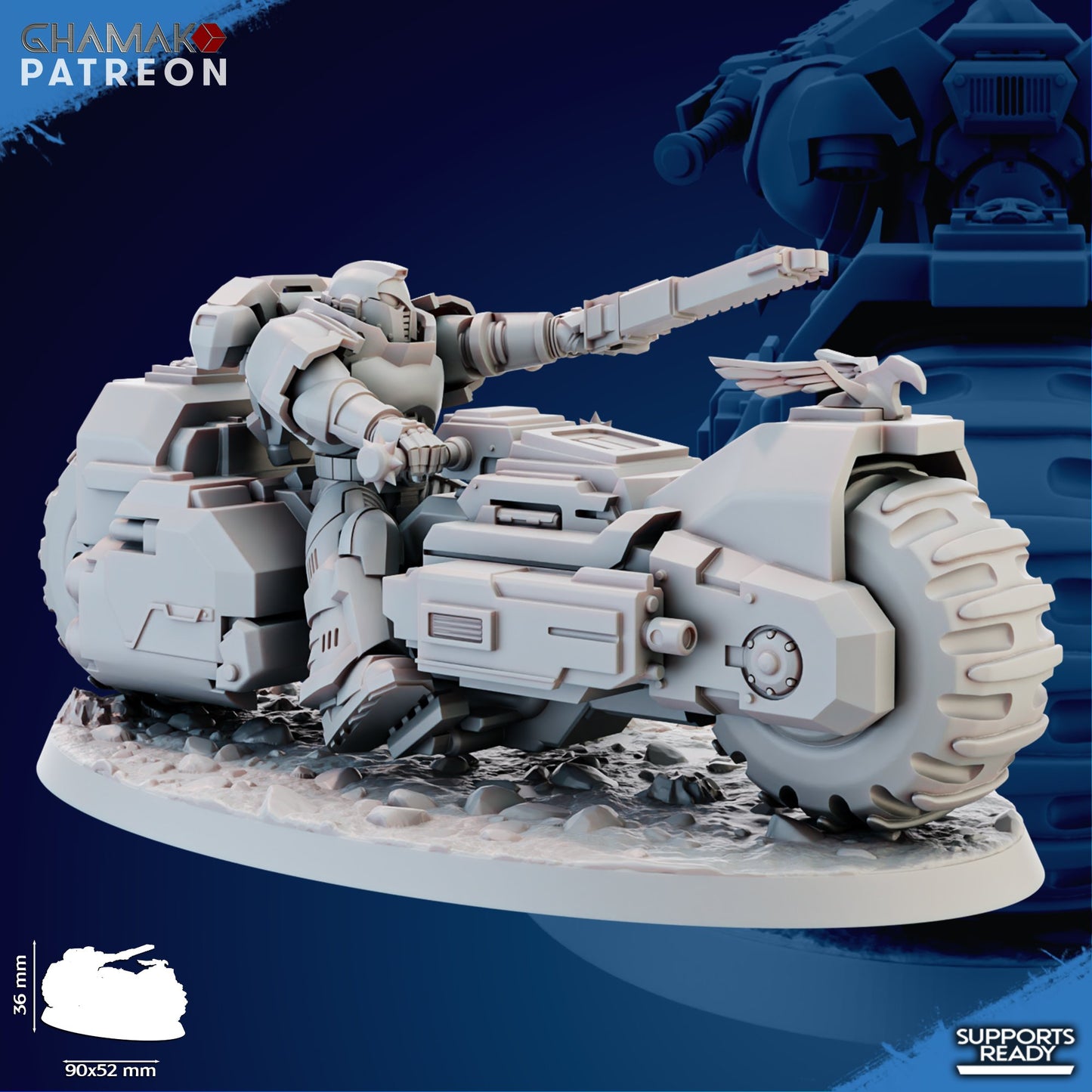 Space Knights War Bike Squadron On Wheels (3 Units), proxy miniature, 28mm heroic scale unpainted resin, view 7