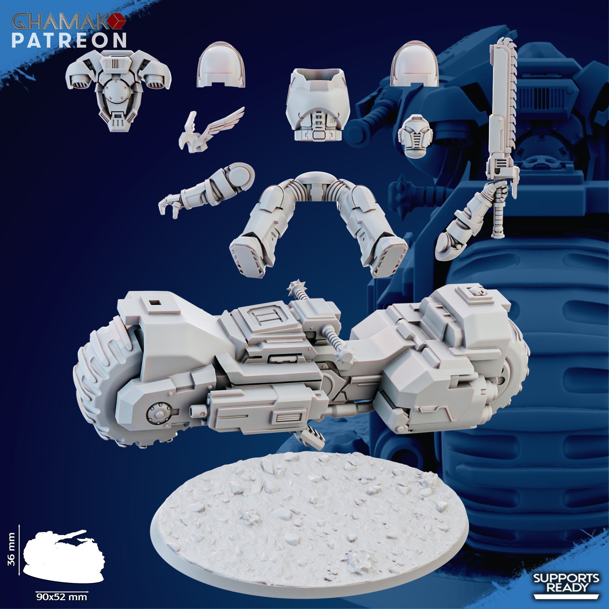 Space Knights War Bike Squadron On Wheels (3 Units), proxy miniature, 28mm heroic scale unpainted resin, view 8