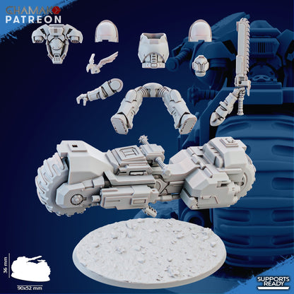 Space Knights War Bike Squadron On Wheels (3 Units), proxy miniature, 28mm heroic scale unpainted resin, view 8