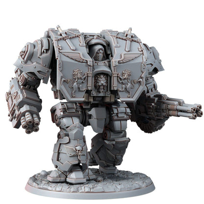 Hooded Knights Ancient Dreadnought, proxy miniature, walker, 28mm heroic scale unpainted resin