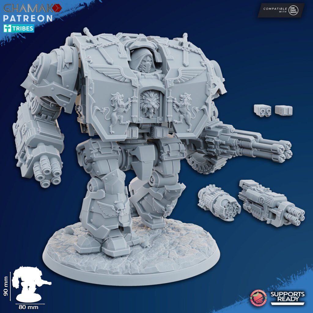 Hooded Knights Ancient Dreadnought, proxy miniature, walker, 28mm heroic scale unpainted resin, view 2
