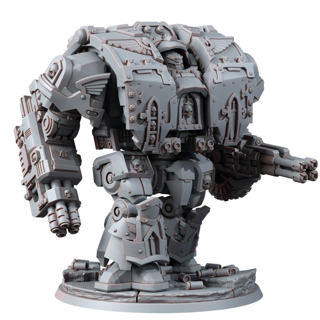 Hooded Knights Dreadnought With Guns, proxy miniature, walker, 28mm heroic scale unpainted resin