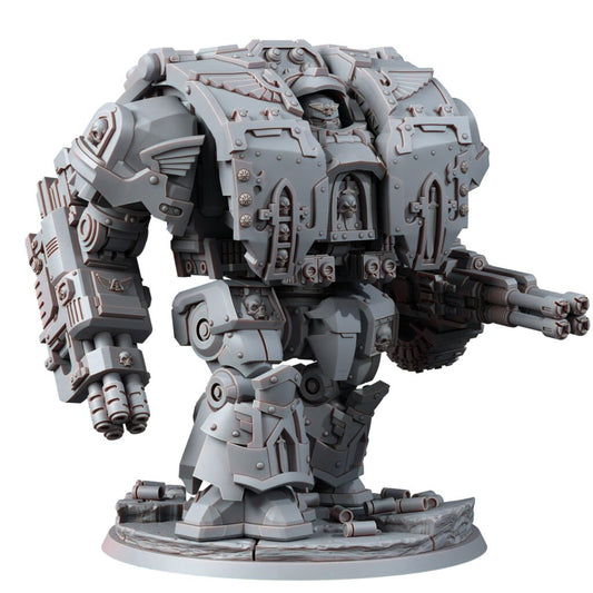 Hooded Knights Dreadnought With Guns, proxy miniature, walker, 28mm heroic scale unpainted resin