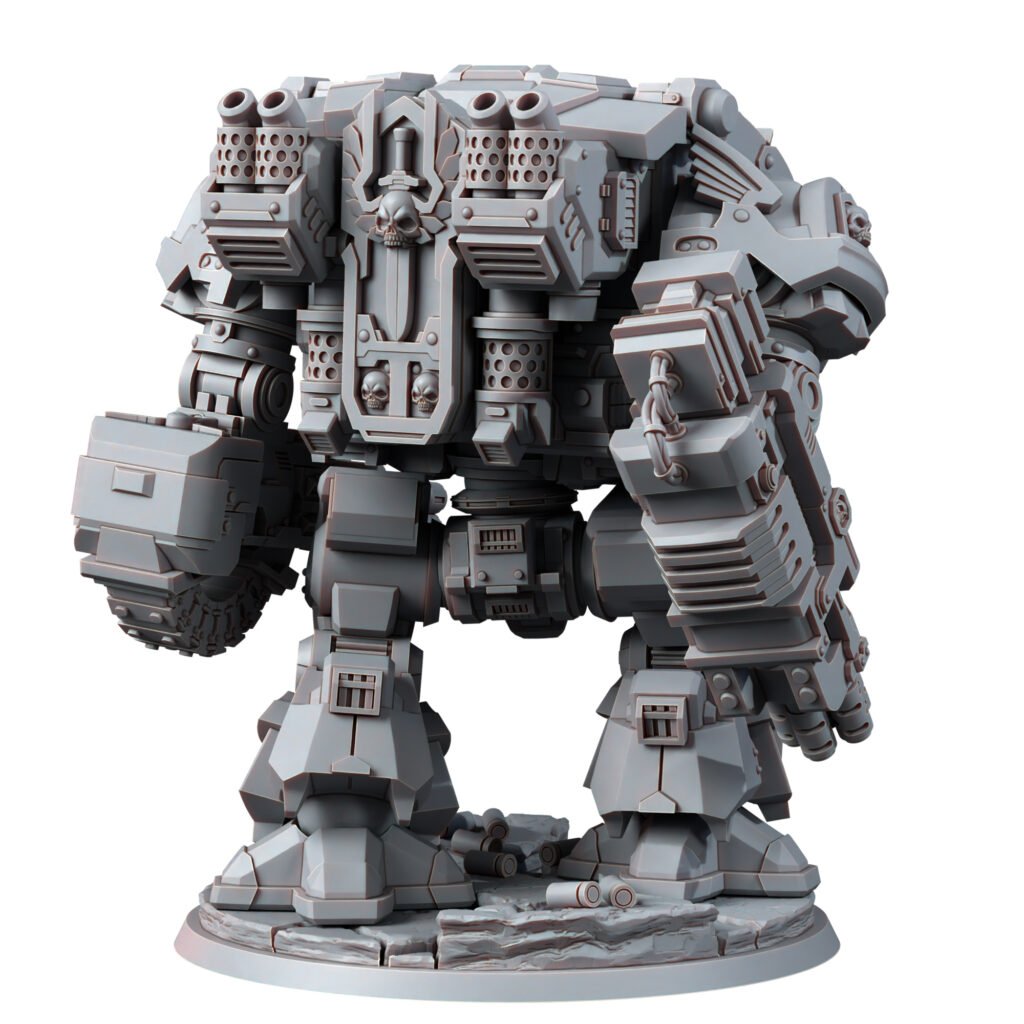 Hooded Knights Dreadnought With Guns, proxy miniature, walker, 28mm heroic scale unpainted resin, view 3