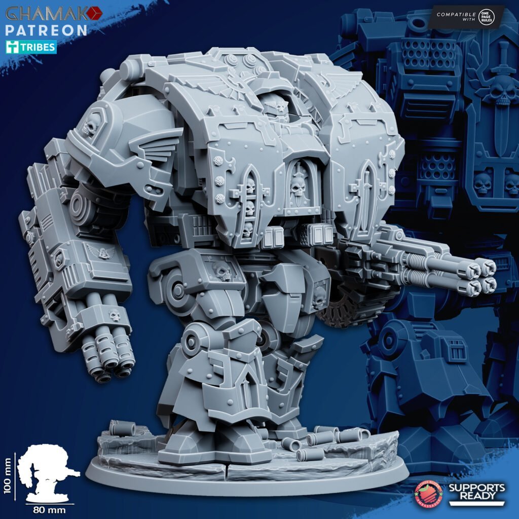 Hooded Knights Dreadnought With Guns, proxy miniature, walker, 28mm heroic scale unpainted resin, view 4