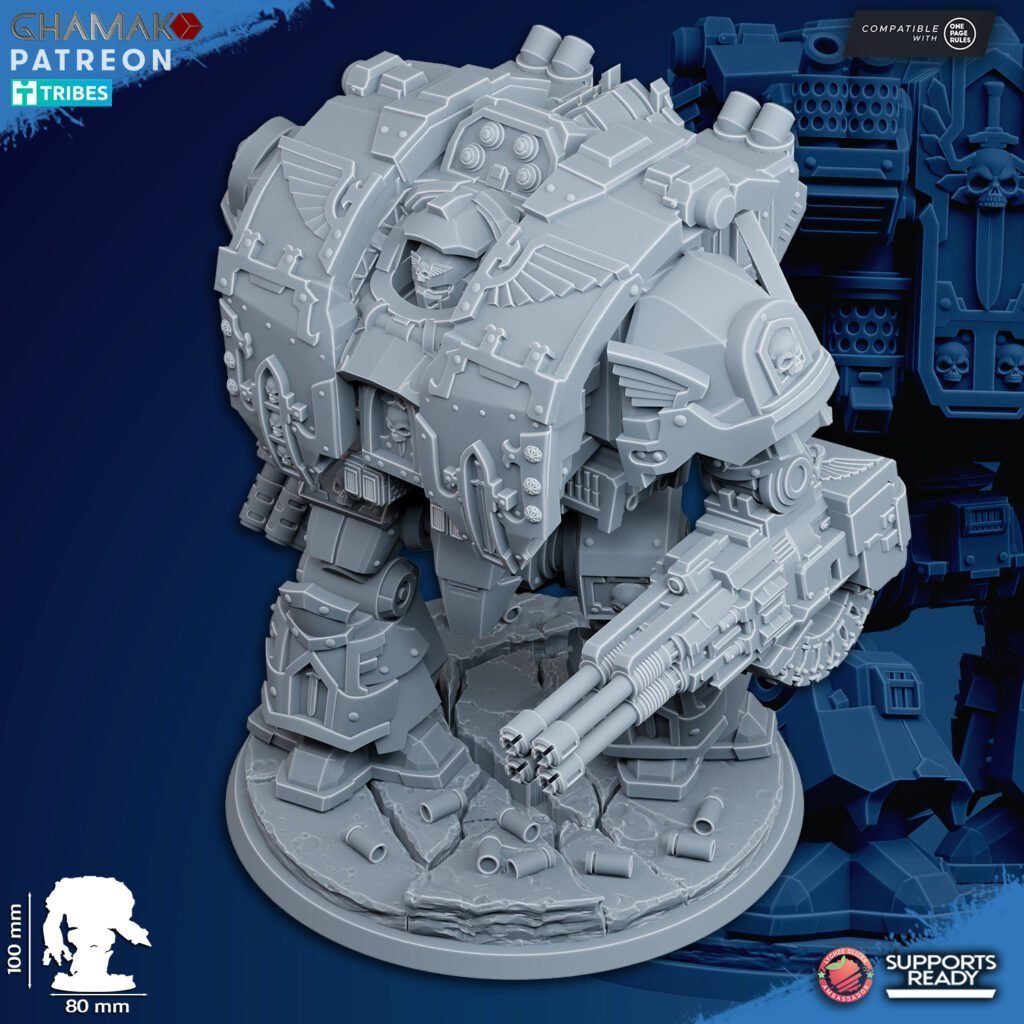 Hooded Knights Dreadnought With Guns, proxy miniature, walker, 28mm heroic scale unpainted resin, view 5