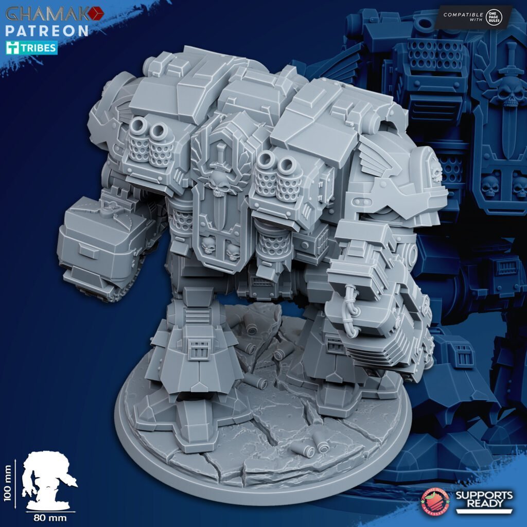 Hooded Knights Dreadnought With Guns, proxy miniature, walker, 28mm heroic scale unpainted resin, view 6