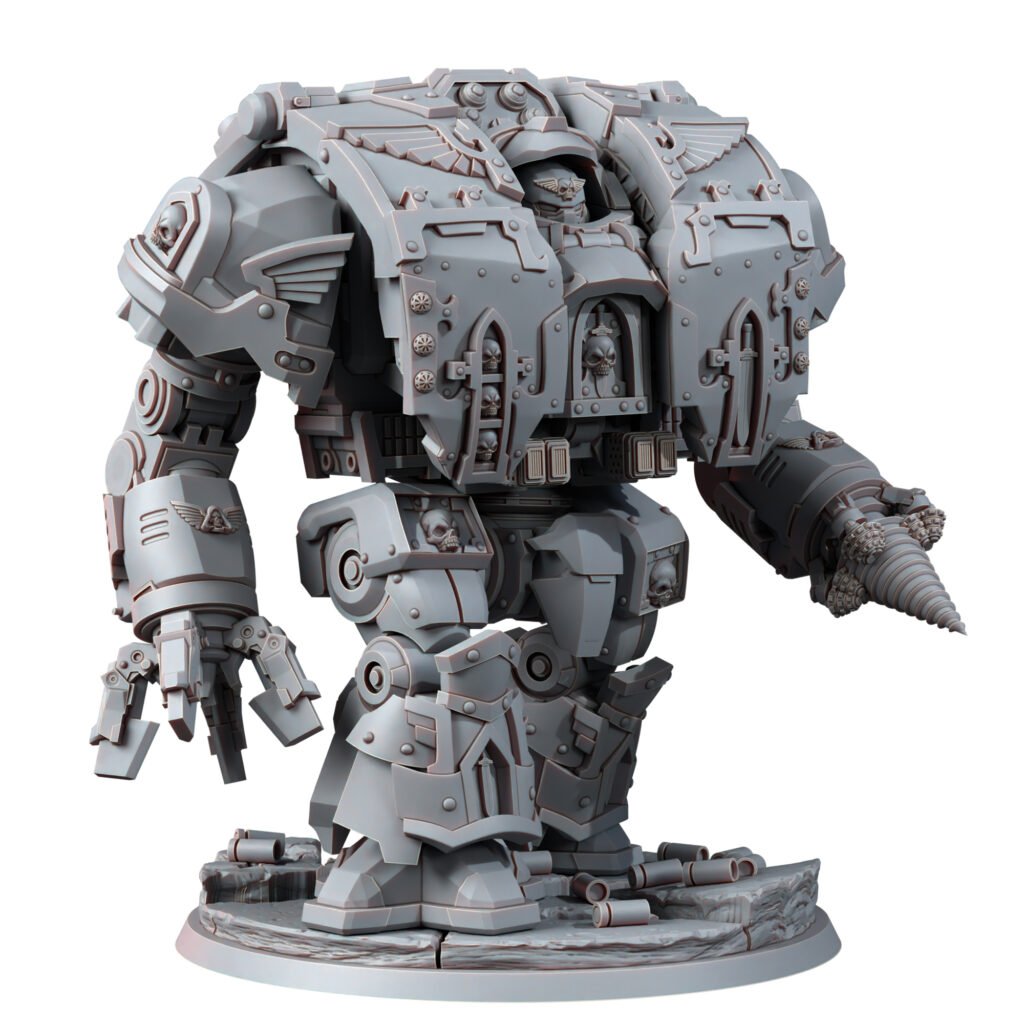 Hooded Knights Dreadnought With Melee Weapons, proxy miniature, walker, 28mm heroic scale unpainted resin